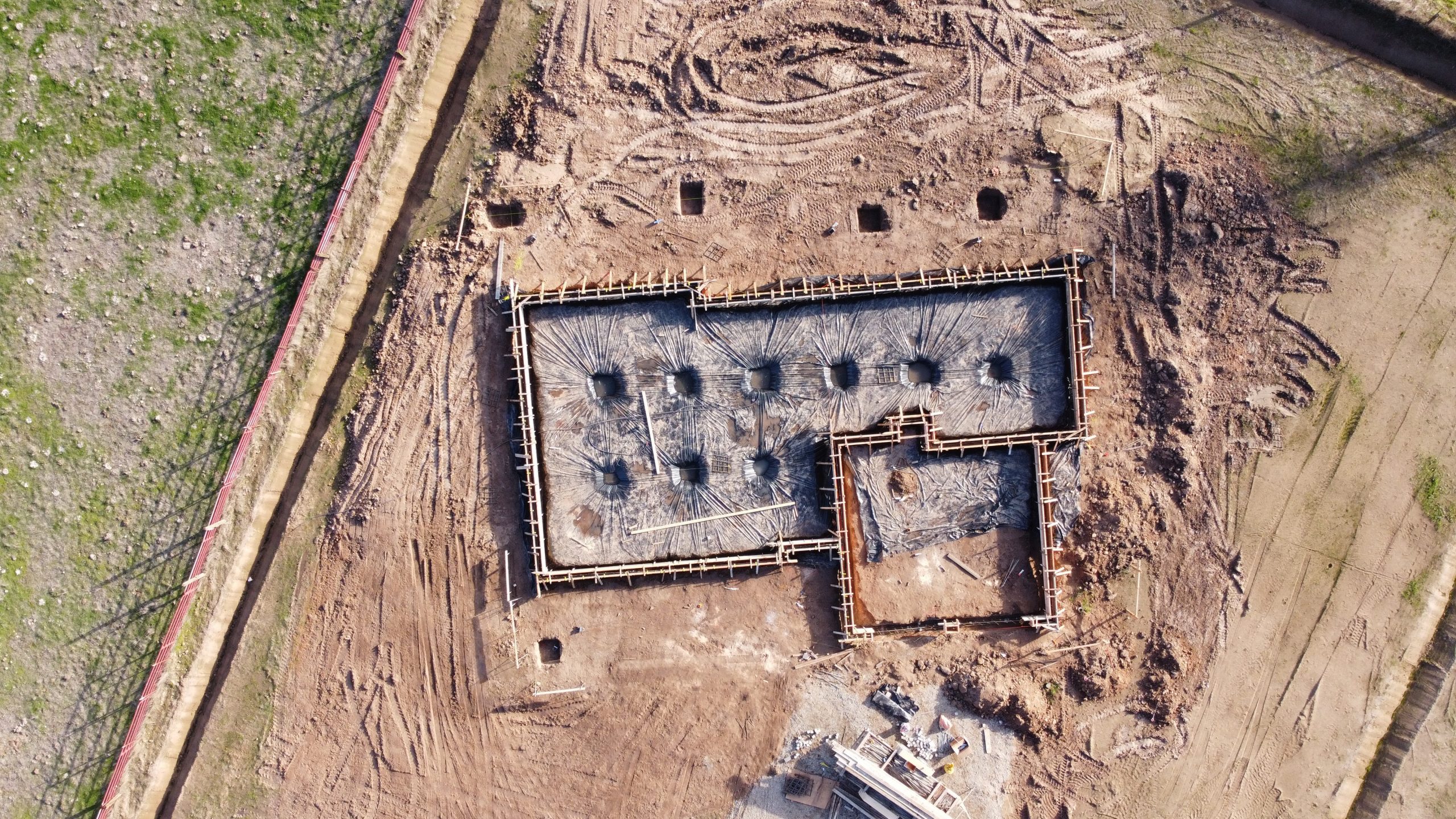 drone photo of a foundation for a house